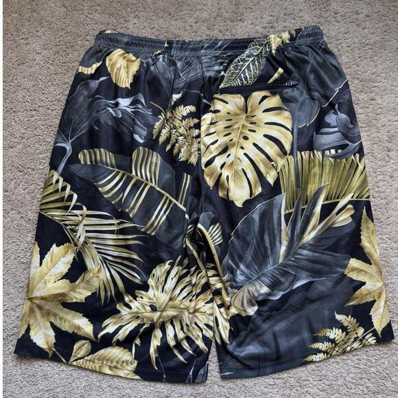 Tropical Palm Leaves Pull On Drawstring Swim Trunks Short Black/Gold Men's 3XL - Picture 7 of 9